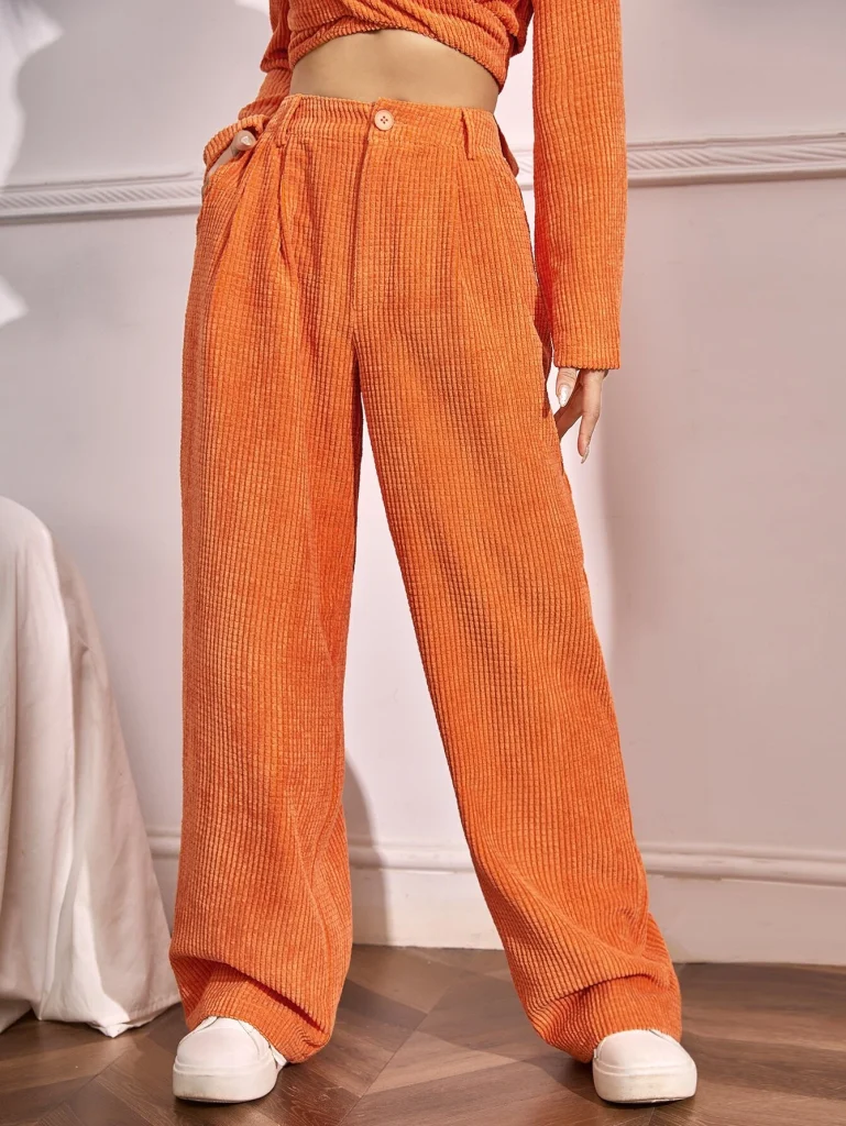 SHEIN ハイウェスト ひだ ディティール ストレートレッグパンツ
